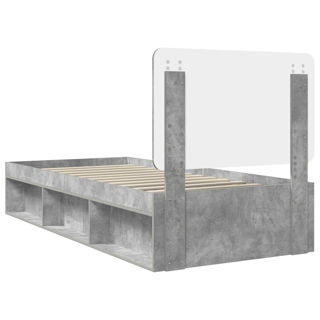 Sengestel med hovedgærde Beton 90 x 200 cm Massiv fyrretræ