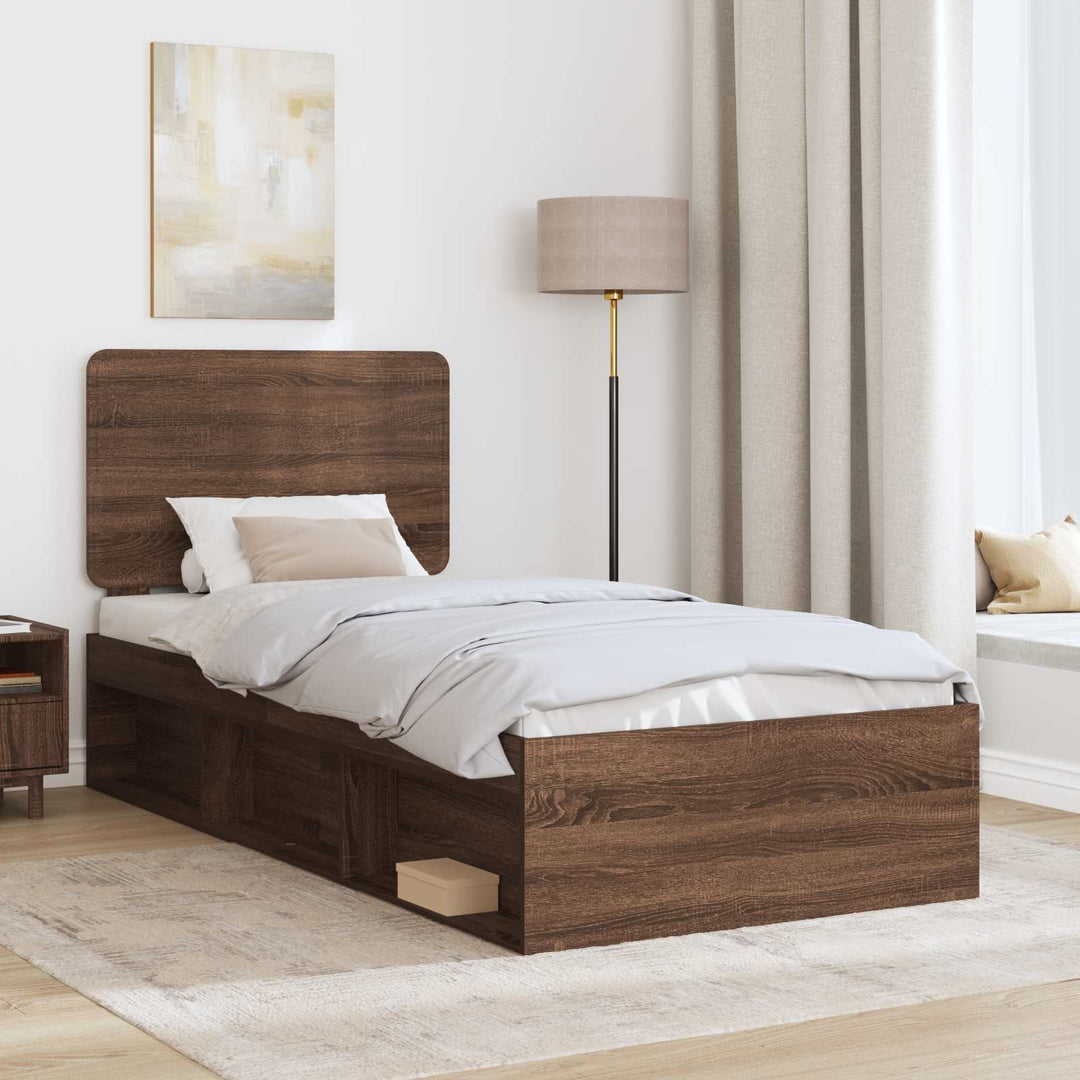 Sengestel med hovedgærde Brun eg 90 x 200 cm Massiv fyrretræ