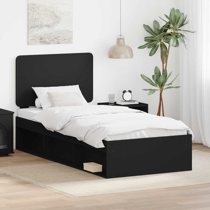 Sengestel med hovedgærde Sort 90 x 190 cm Massiv fyrretræ