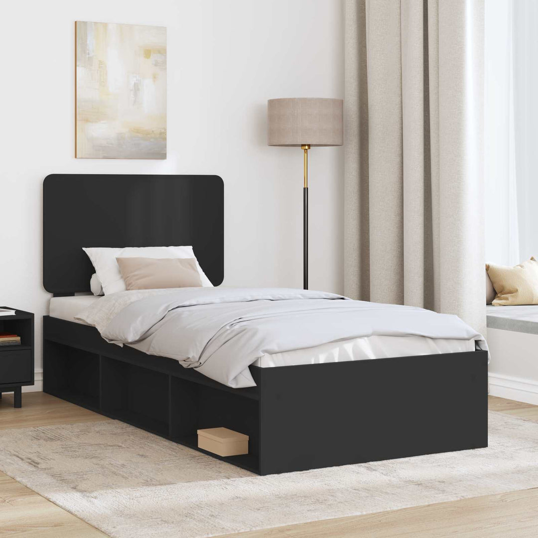 Sengestel med hovedgærde Sort 90 x 190 cm Massiv fyrretræ
