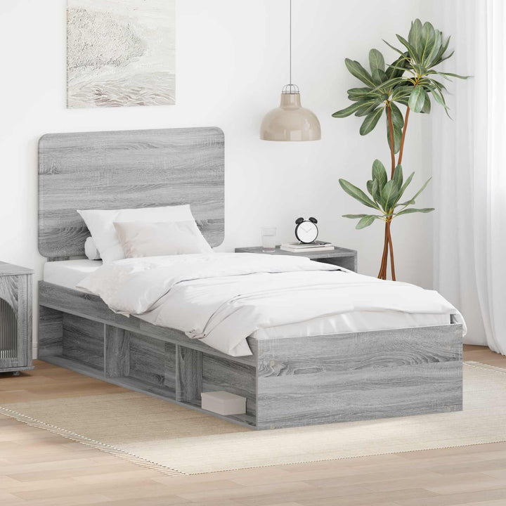 Sengestel med hovedgærde Grå Sonoma 90 x 190 cm Massiv fyrretræ