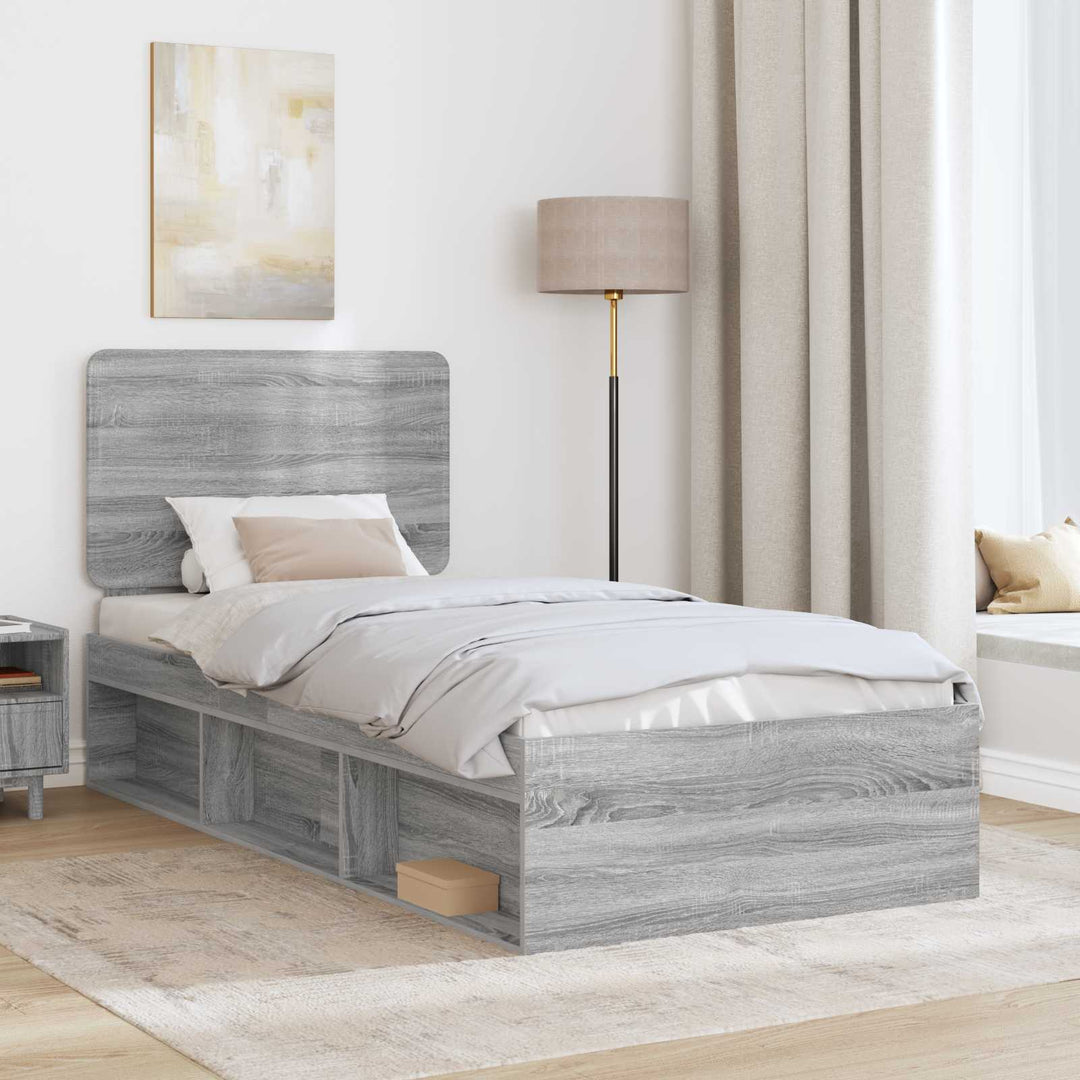 Sengestel med hovedgærde Grå Sonoma 90 x 190 cm Massiv fyrretræ