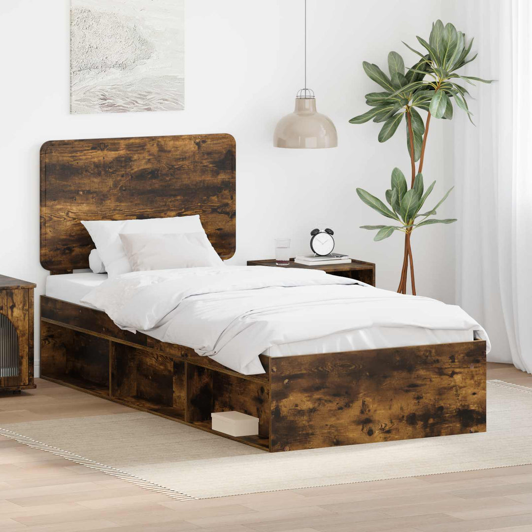Sengestel med hovedgærde Røget eg 75 x 190 cm Massiv fyrretræ