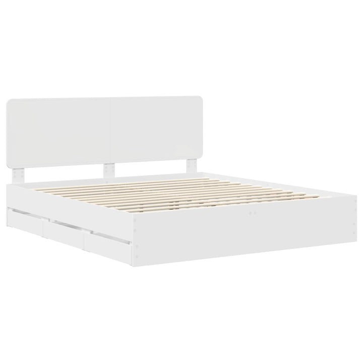 Sengestel med skuffe Hvid 200 x 200 cm Ingeniørtræ