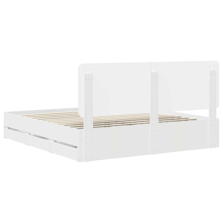 Sengestel med skuffe Hvid 200 x 200 cm Ingeniørtræ