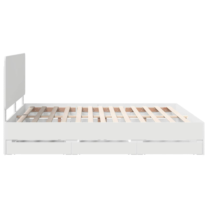 Sengestel med skuffe Hvid 200 x 200 cm Ingeniørtræ