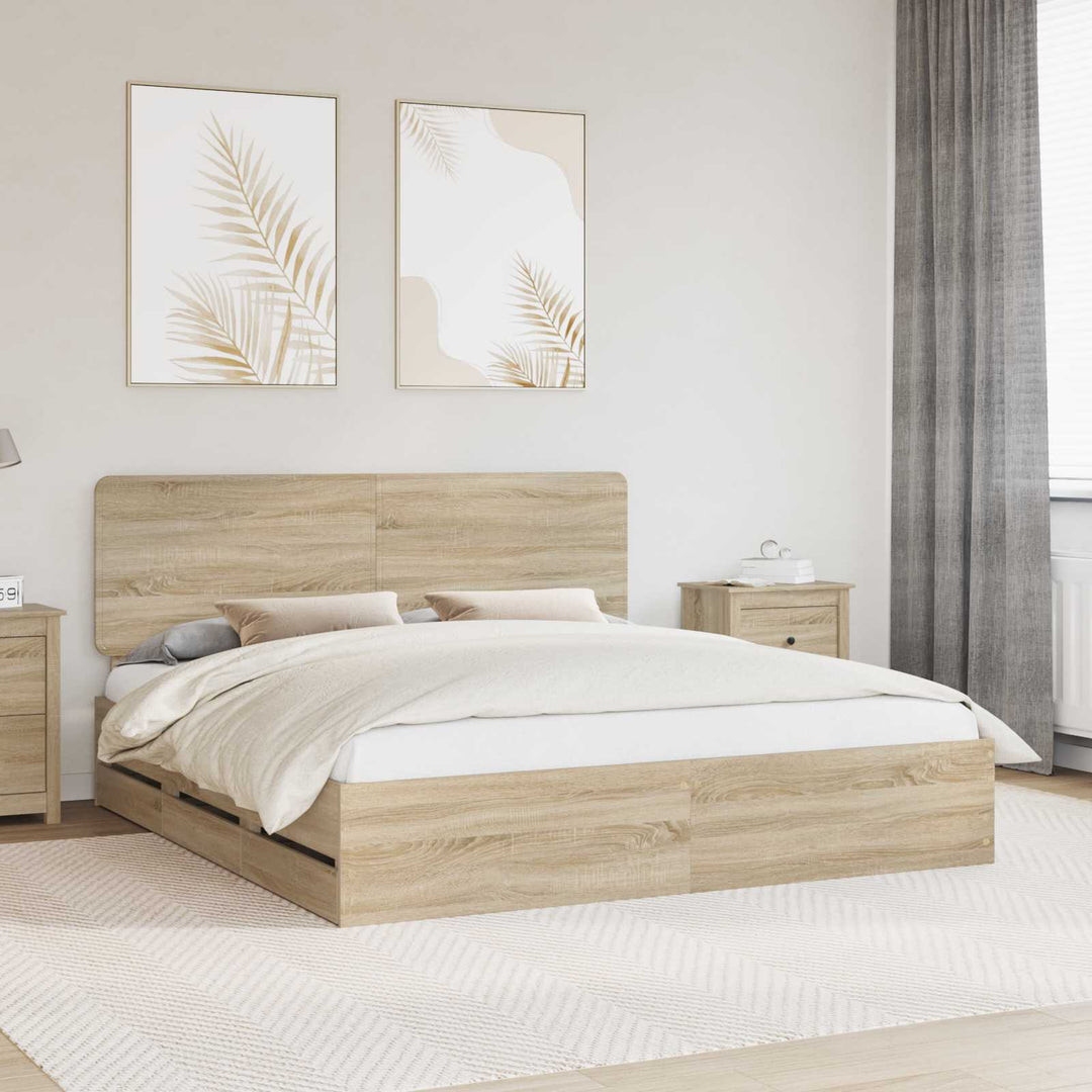Sengestel med skuffe Sonoma eg 200 x 200 cm Ingeniørtræ