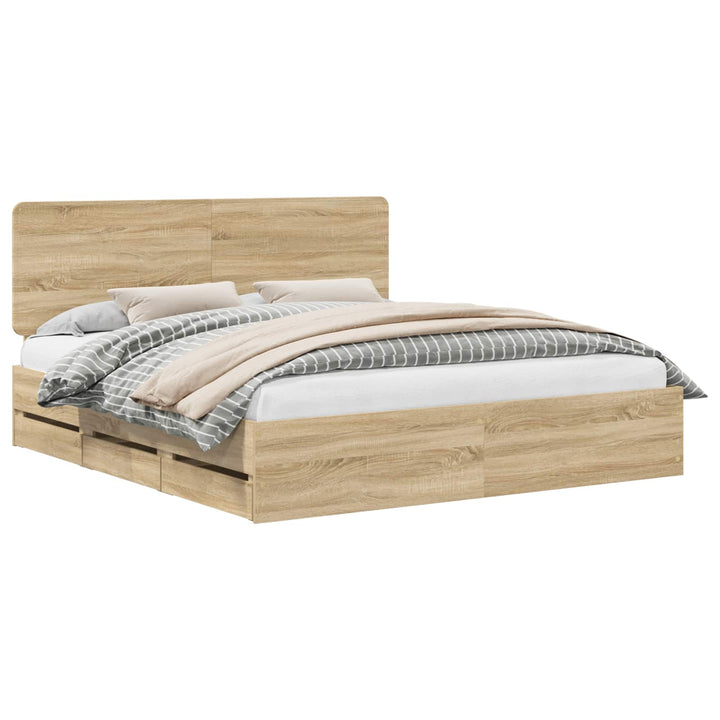 Sengestel med skuffe Sonoma eg 200 x 200 cm Ingeniørtræ
