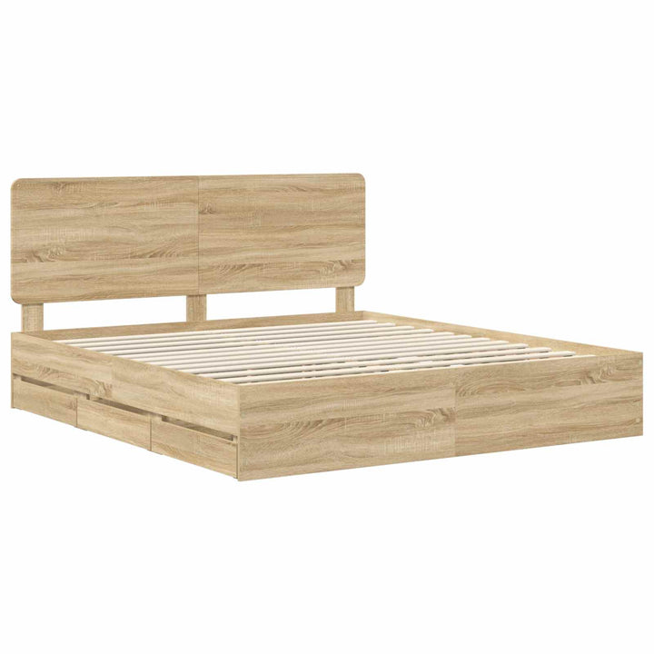 Sengestel med skuffe Sonoma eg 200 x 200 cm Ingeniørtræ