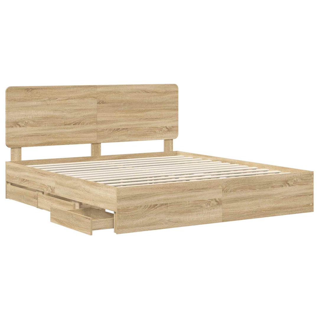 Sengestel med skuffe Sonoma eg 200 x 200 cm Ingeniørtræ