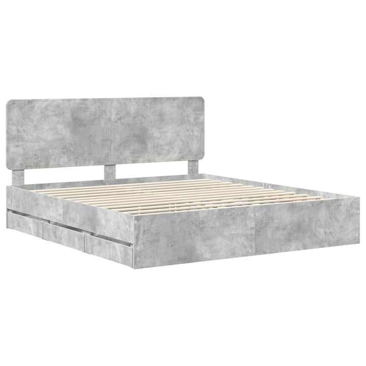 Sengestel med skuffe Beton Grå 200 x 200 cm Ingeniørtræ