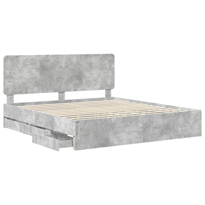 Sengestel med skuffe Beton Grå 200 x 200 cm Ingeniørtræ