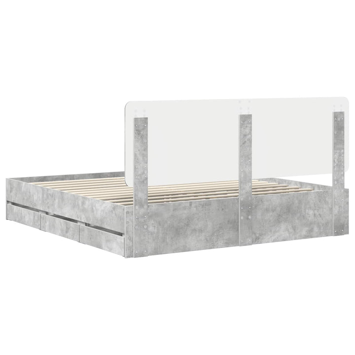 Sengestel med skuffe Beton Grå 200 x 200 cm Ingeniørtræ