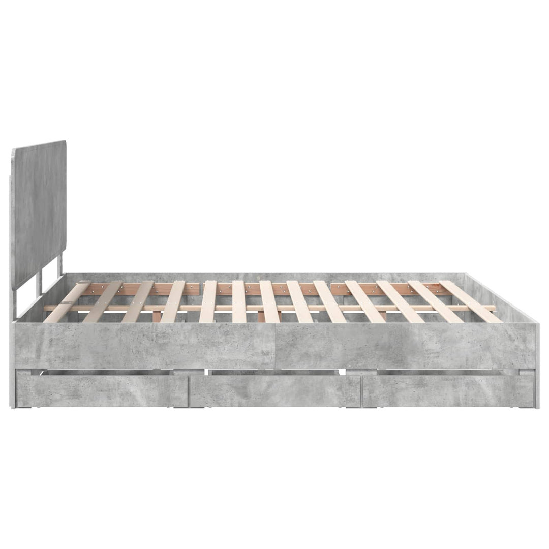 Sengestel med skuffe Beton Grå 200 x 200 cm Ingeniørtræ