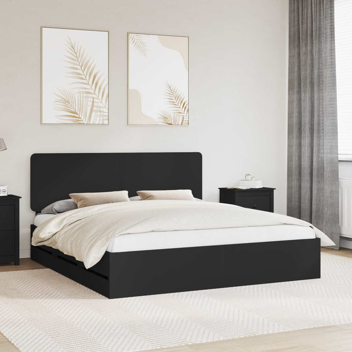 Sengestel med skuffe Sort 180 x 200 cm Ingeniørtræ