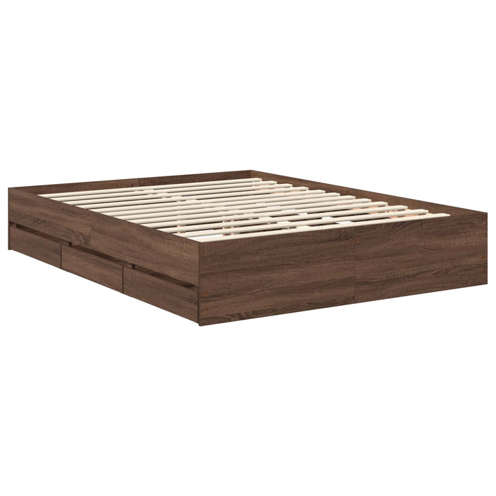 Sengestel med skuffe Brun eg 150 x 200 cm Ingeniørtræ