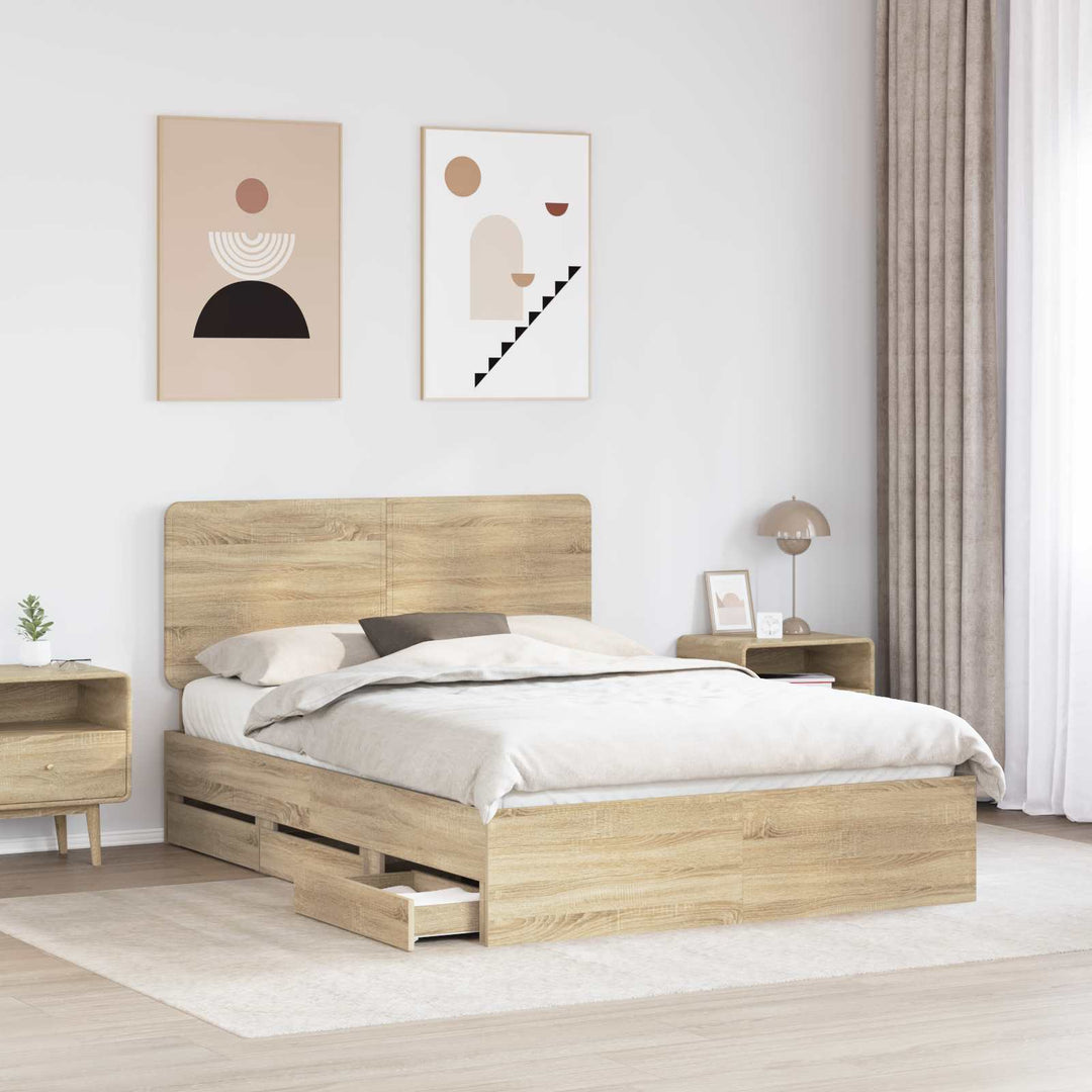 Sengestel med skuffe Sonoma eg 140 x 200 cm Ingeniørtræ