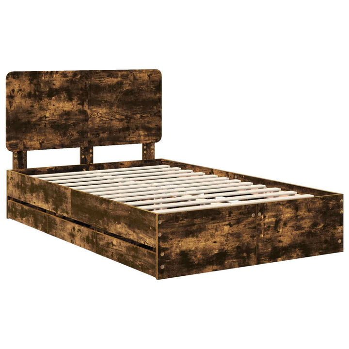 Sengestel med skuffe Røget eg 135 x 190 cm Ingeniørtræ