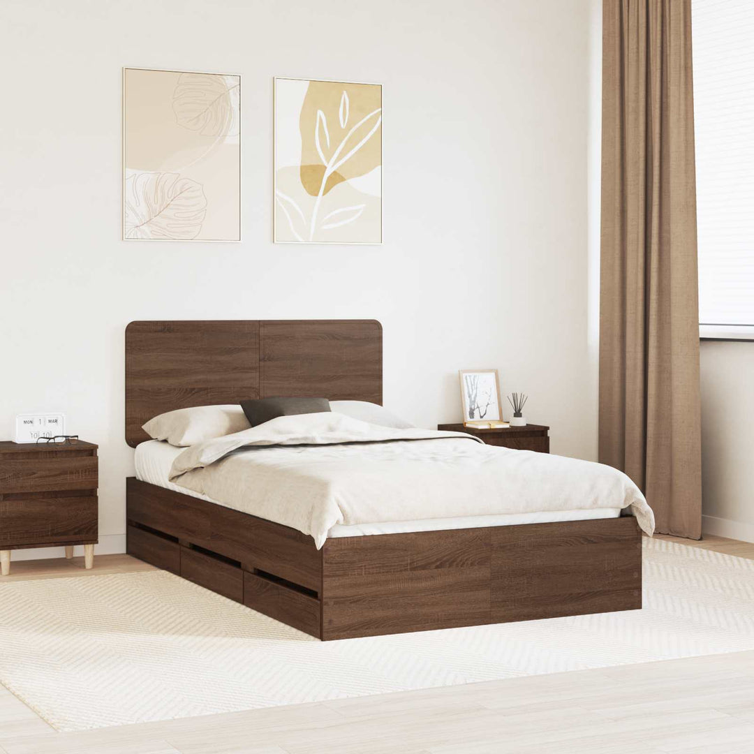 Sengestel med skuffe Brun eg 135 x 190 cm Ingeniørtræ