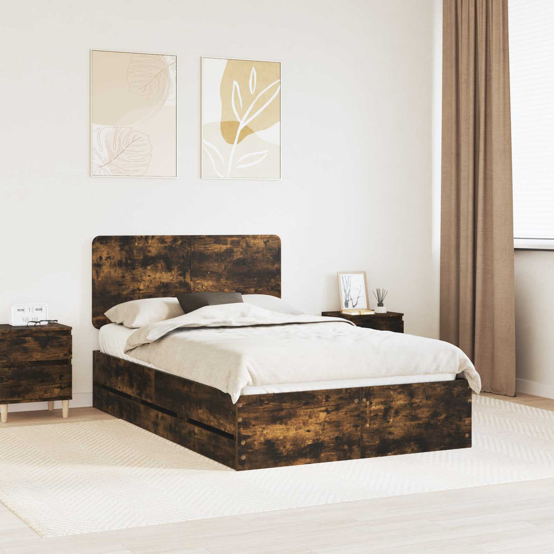 Sengestel med skuffe Røget eg 120 x 190 cm Ingeniørtræ