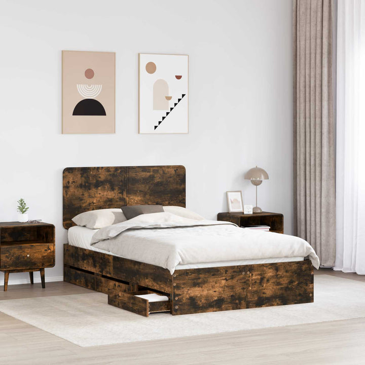 Sengestel med skuffe Røget eg 120 x 190 cm Ingeniørtræ