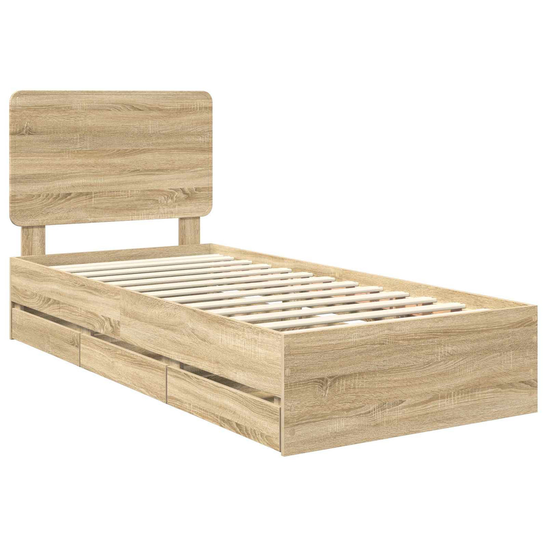 Sengestel med skuffe Sonoma eg 90 x 200 cm Ingeniørtræ