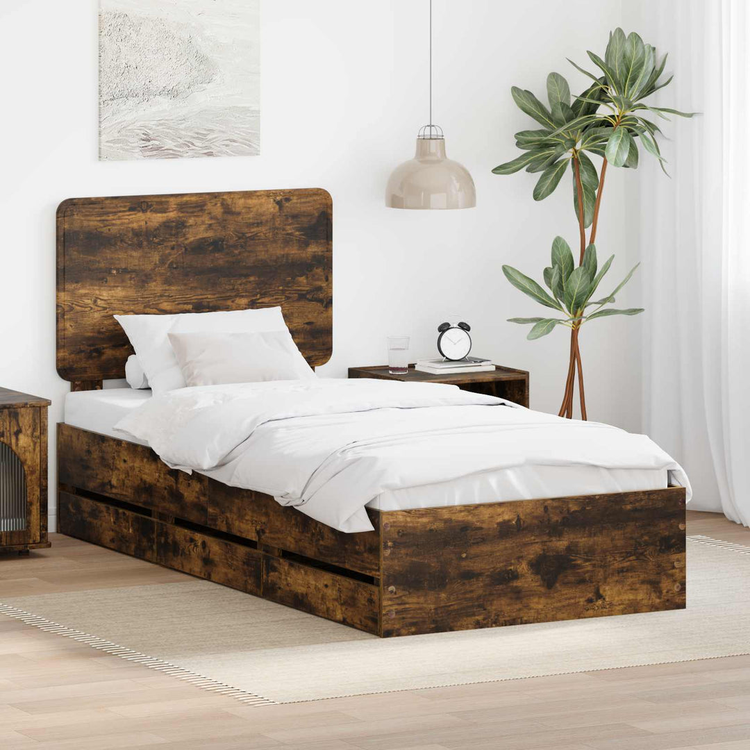 Sengestel med skuffe Røget eg 90 x 200 cm Ingeniørtræ