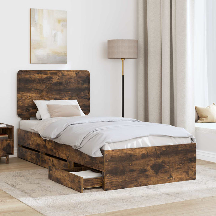 Sengestel med skuffe Røget eg 90 x 190 cm Ingeniørtræ