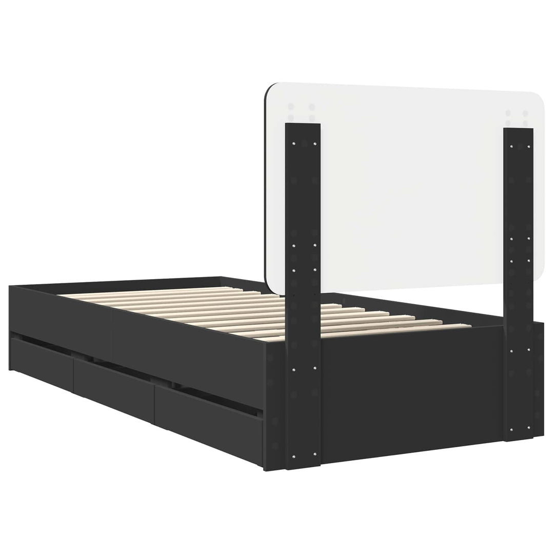 Sengestel med skuffe Sort 75 x 190 cm Ingeniørtræ