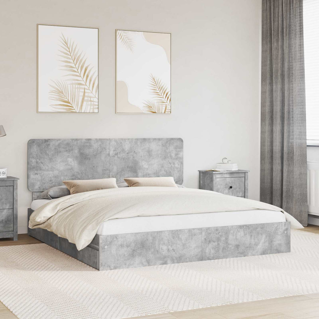 Opbevaringsseng Beton Grå 200 x 200 cm Konstrueret træ