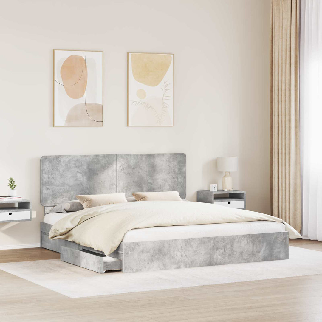 Opbevaringsseng Beton Grå 200 x 200 cm Konstrueret træ