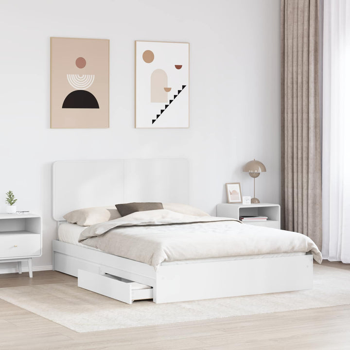 Opbevaringsseng med skuffe Hvid 140 x 200 cm Konstrueret træ