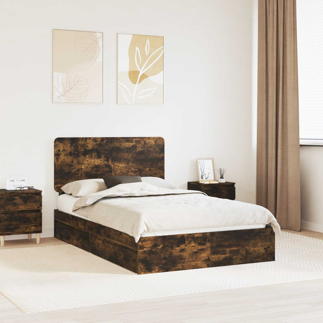 Opbevaringsseng Røget eg 135 x 190 cm Konstrueret træ