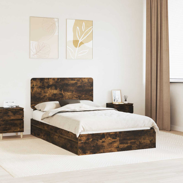 Opbevaringsseng Røget eg 135 x 190 cm Konstrueret træ