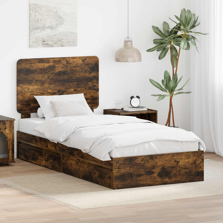 Opbevaringsseng med skuffe Røget eg 90 x 190 cm Konstrueret træ