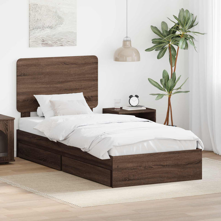 Opbevaringsseng med skuffe Brun eg 75 x 190 cm Konstrueret træ