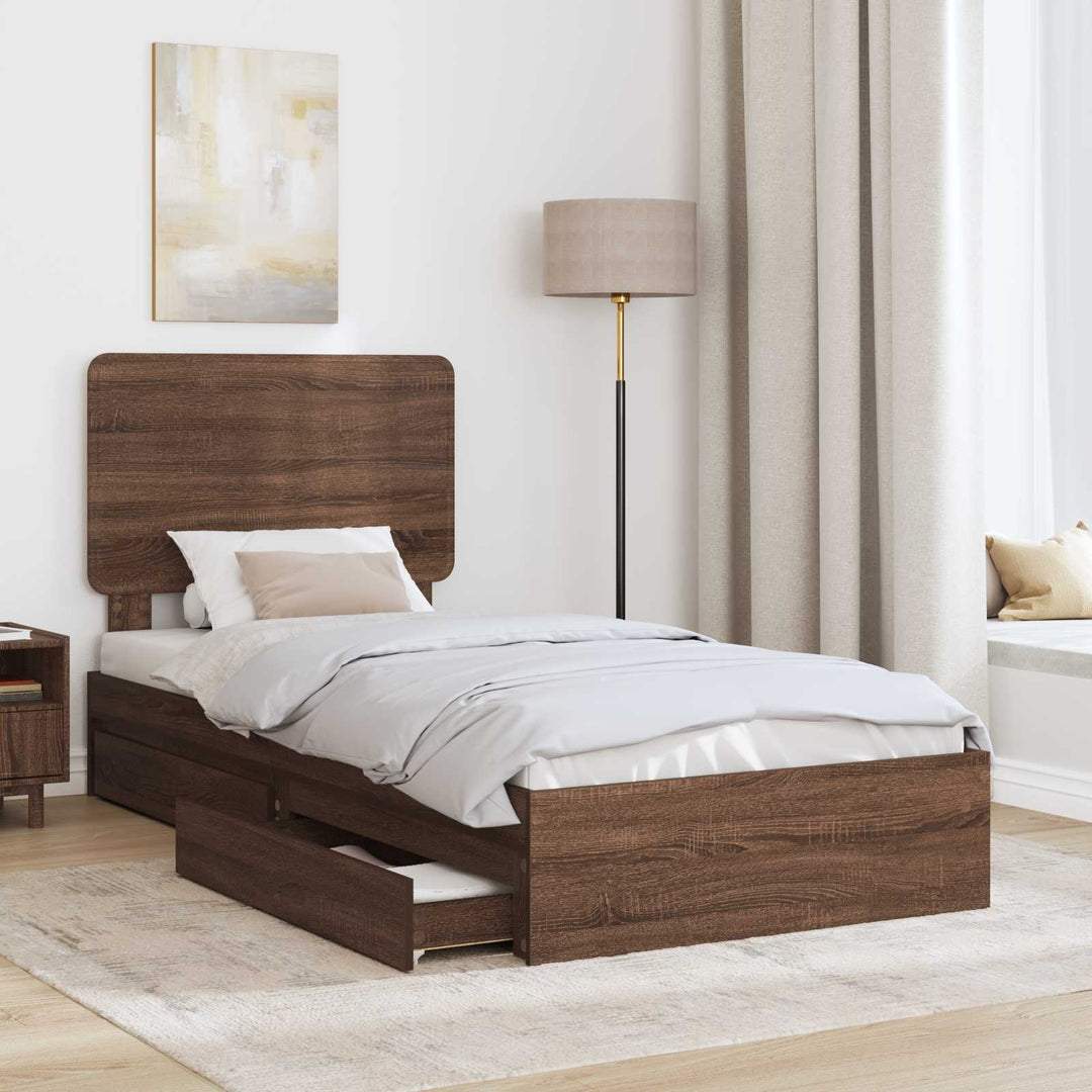 Opbevaringsseng med skuffe Brun eg 75 x 190 cm Konstrueret træ