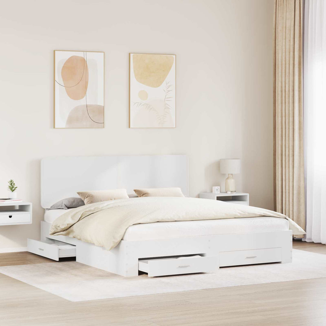 Sengestel med hovedgærde Hvid 180 x 200 cm Konstrueret træ