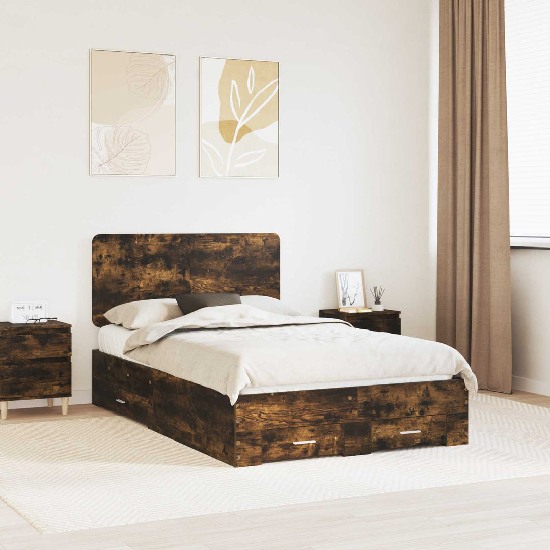 Sengestel med hovedgærde Røget eg 120 x 190 cm Konstrueret træ