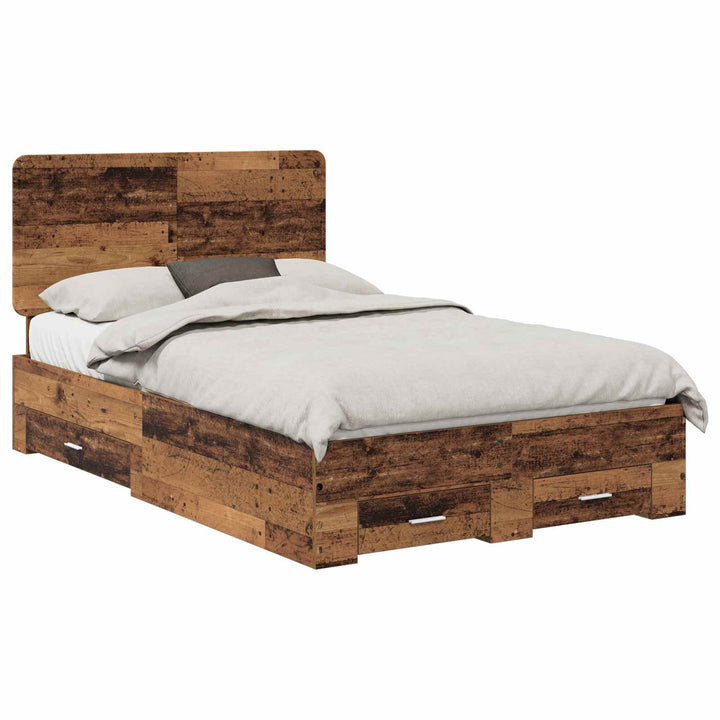 Sengestel med skuffe Gammelt træ 120 x 190 cm Konstrueret træ