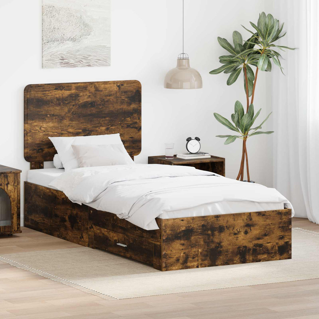 Sengestel med hovedgærde Røget eg 90 x 190 cm Konstrueret træ