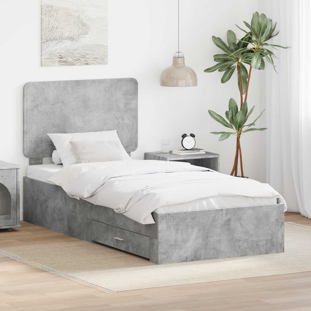 Sengestel med hovedgærde Beton Grå 70 x 190 cm Konstrueret træ