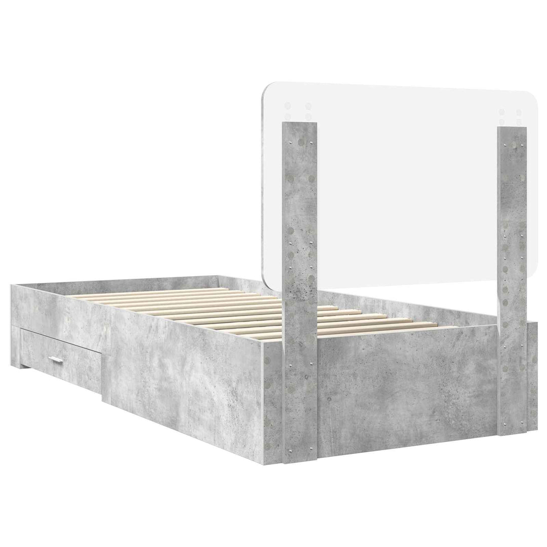 Sengestel med hovedgærde Beton Grå 70 x 190 cm Konstrueret træ