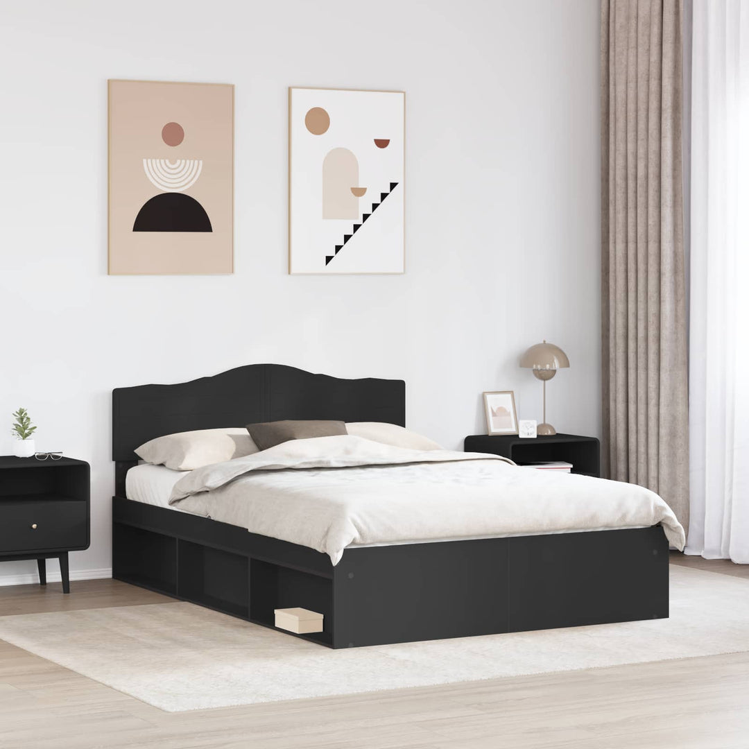 Sengestel med hovedgærde Sort 150 x 200 cm Massiv fyrretræ