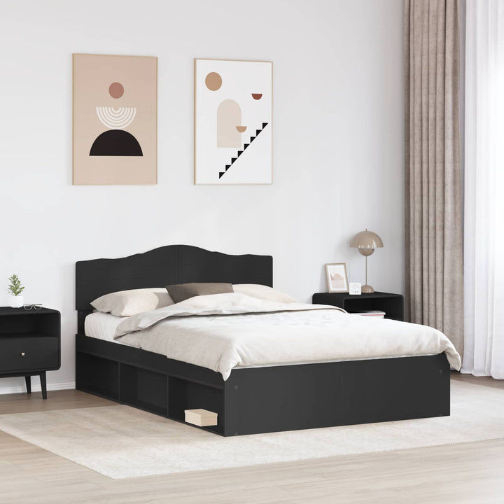 Sengestel med hovedgærde Sort 150 x 200 cm Massiv fyrretræ