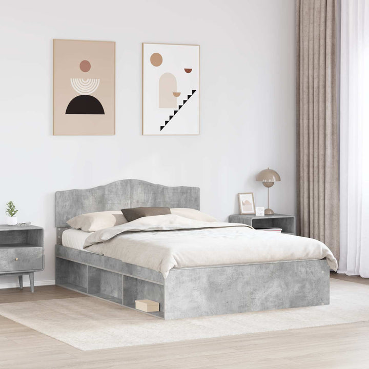 Sengestel med hovedgærde Beton 140 x 200 cm Massiv fyrretræ
