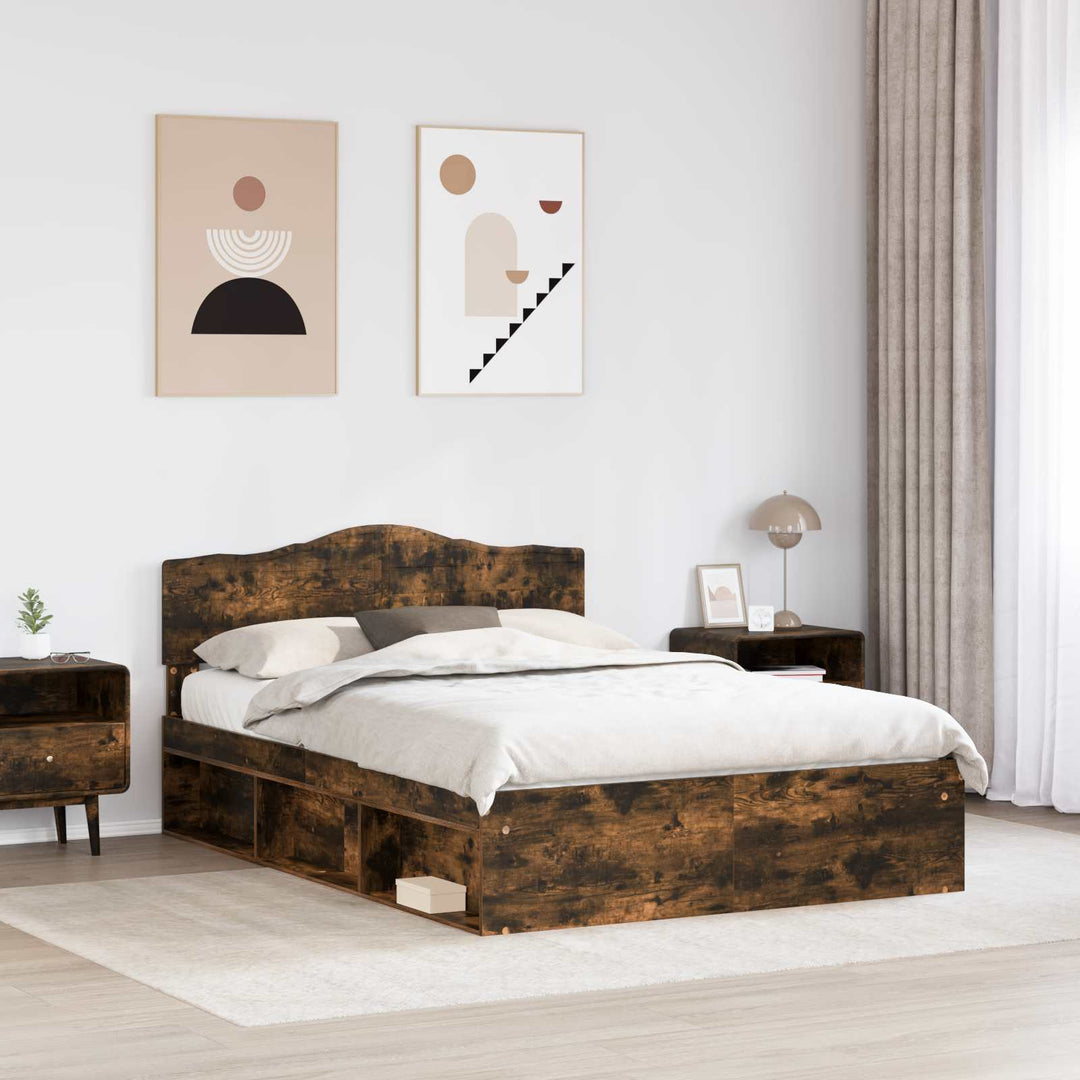 Sengestel med hovedgærde Røget eg 140 x 200 cm Massiv fyrretræ