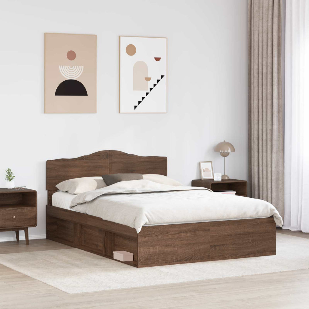 Sengestel med hovedgærde Brun eg 140 x 200 cm Massiv fyrretræ
