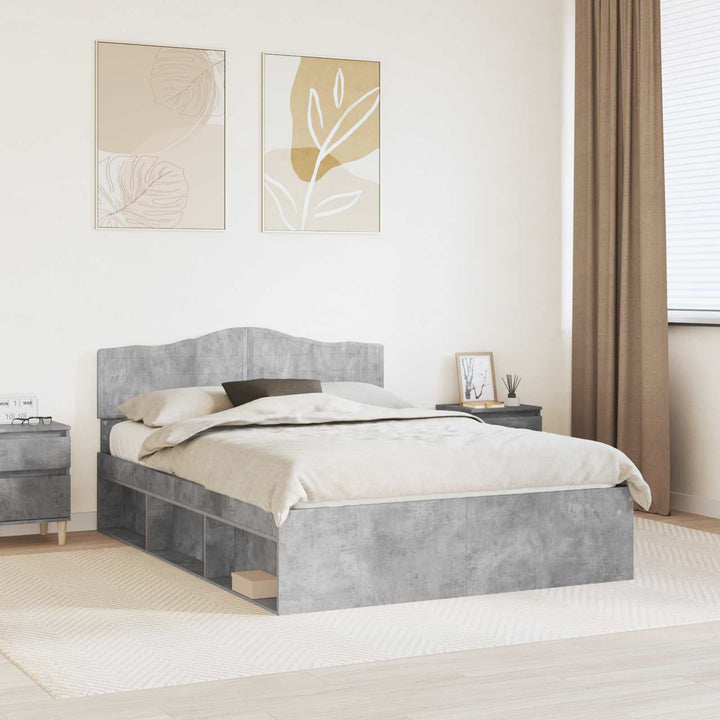 Sengestel med hovedgærde Beton 140 x 190 cm Massiv fyrretræ