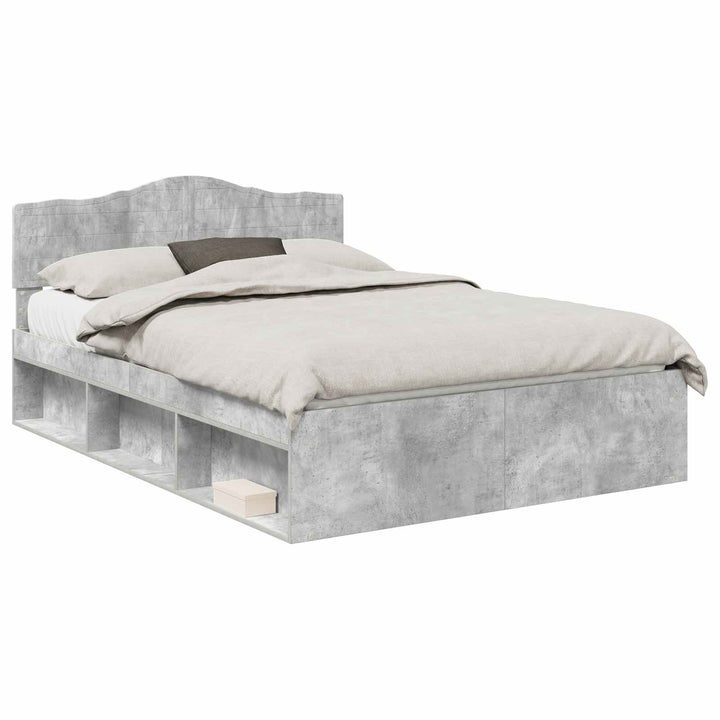Sengestel med hovedgærde Beton 140 x 190 cm Massiv fyrretræ